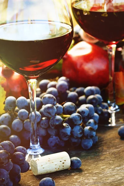 Gros Plan Verres Vin Rouge Raisins — Photo