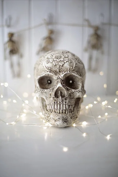 Calavera Aterradora Con Luces — Foto de Stock