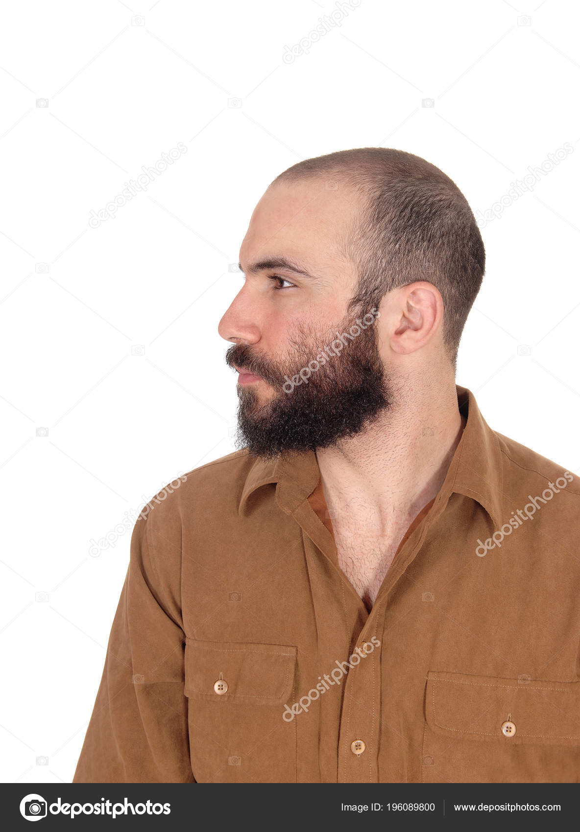 Portrait Image Young Man Brown Shirt Short Hair Stock Photo