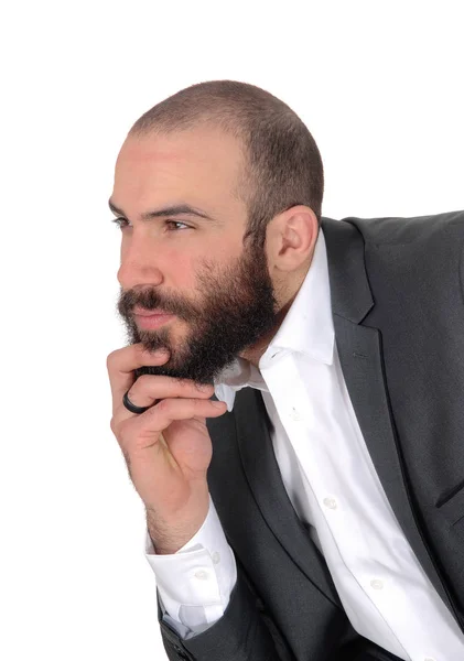 Young Businessman Sitting His Hand His Chin Suit — Stock Photo, Image