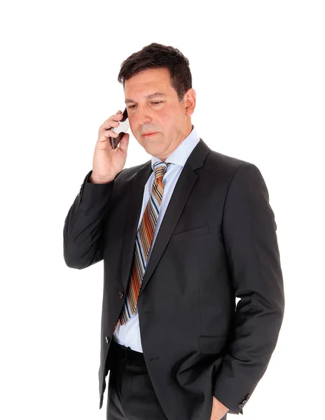 Handsome Businessman Standing Dark Suit One Hand — Stock Photo, Image