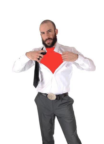 Handsome Young Man White Shirt Showing His Red — Stock Photo, Image
