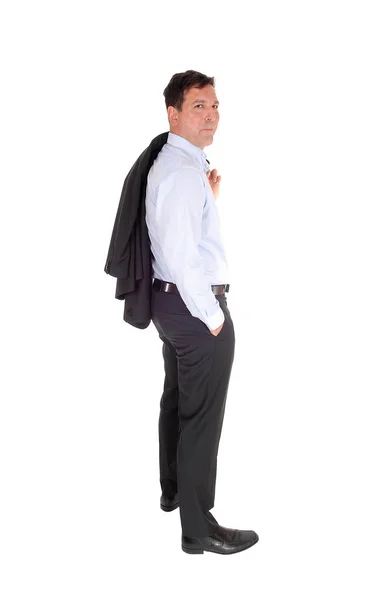 Tall Middle Age Business Man Standing Profile His Jacket Ove — Stock Photo, Image