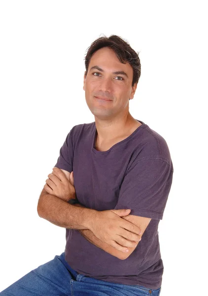 Portrait Image Tall Handsome Young Man Sitting Chair Wit Stock Photo