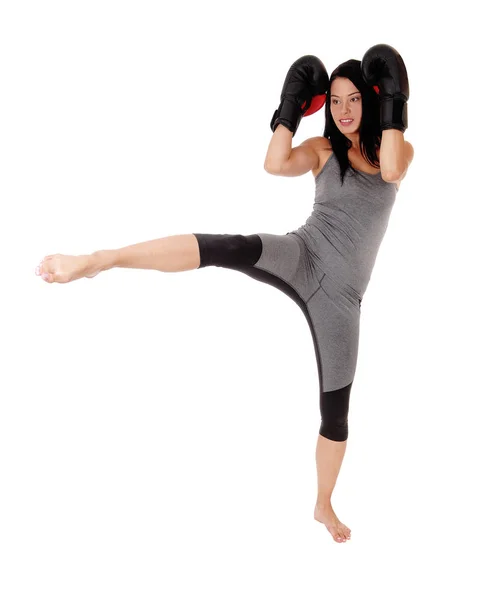 Slim Young Woman Exercising Outfit Praxis Kick Boxing — Stock Photo, Image