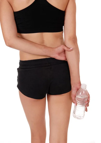 Close Back Woman Black Exercise Outfit Having — Stock Photo, Image
