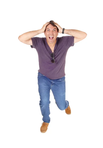 Screaming Young Man Running Frustration News — Stock Photo, Image