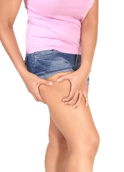 Ade Etme Kot Şortlu Genç Bir Kadının Bacakları Görüntüsünü Yakından — Stok fotoğraf