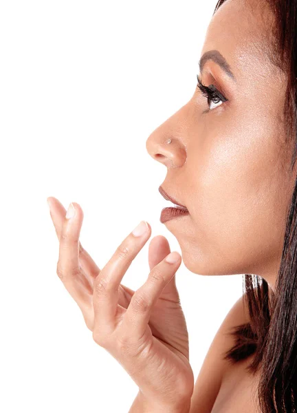 Uma Imagem Rosto Close Uma Bela Jovem Profil — Fotografia de Stock