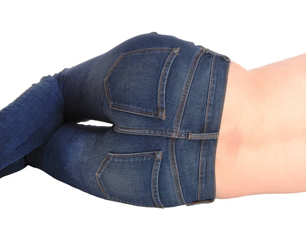 Bottom Young Woman Wearing Jeans Close Body Part — Stock Photo, Image