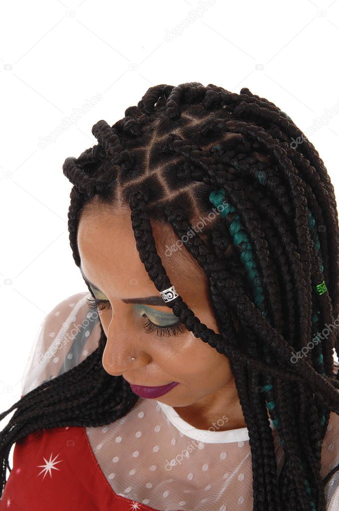 A close up image of the head of a young woman with her nice braide