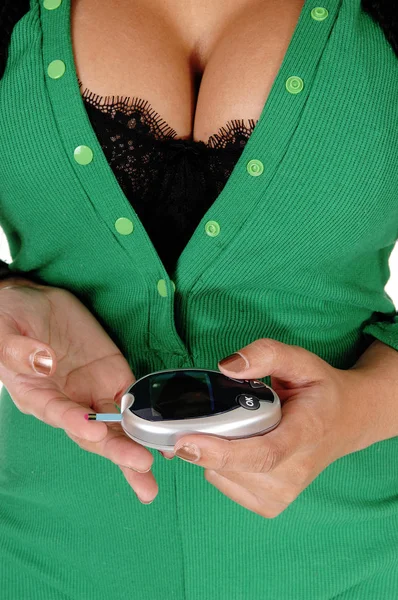 Een Close Beeld Van Een Jonge Vrouw Een Groen Pak — Stockfoto