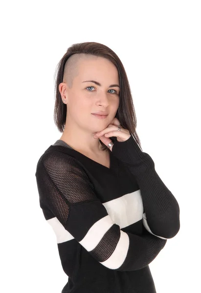 Eine Schöne Junge Frau Nahaufnahme Mit Kurzen Schwarzen Haaren — Stockfoto