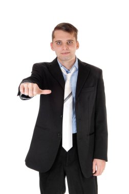 Ciddi bir mutsuz adam ayakta beyaz arka plan zekâ için izole