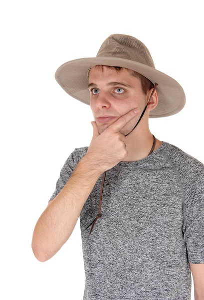 안녕하세요와 사파리 모자를 남자의 초상화 이미지 가까이 — 스톡 사진