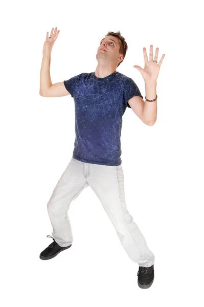 Friend Young Man Standing His Hands Air Lookin — Stock Photo, Image