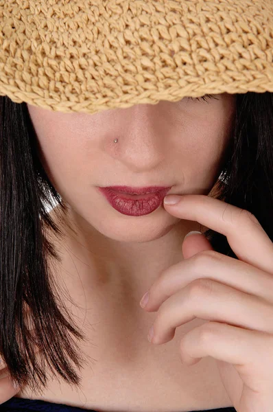 Closeup Image Head Beautiful Woman Straw — Stock Photo, Image
