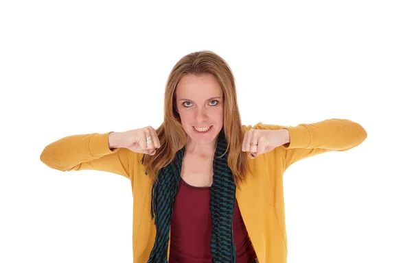 Young Very Angry Woman Close Image Her Fists — Stock Photo, Image