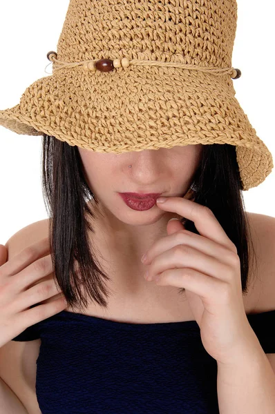 Close Image Head Beautiful Woman Straw — Stock Photo, Image