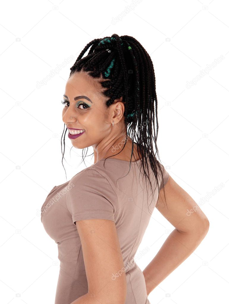 A close up portrait of a woman with her nice braided blac