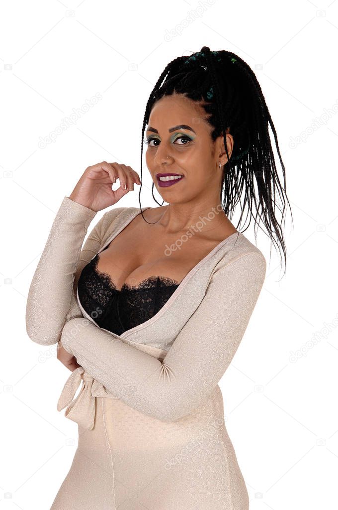 The portrait of a woman with her nice braided black long hair