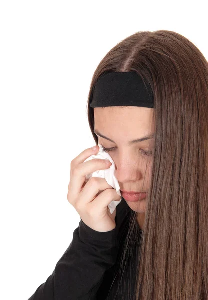 Huilen tiener meisje met lange brunette haren — Stockfoto