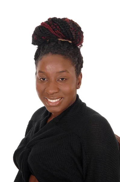 Una Imagen Cerca Una Mujer Afroamericana Con Hai Rizado Imagen de stock