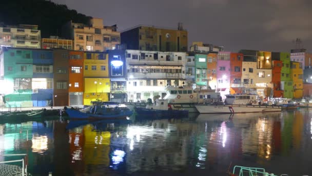 Porto Pesca Zhengbin Norte Taiwan Com Boa Cor Casa Vista — Vídeo de Stock