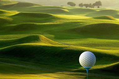 Bulanık bir yeşil üzerinde tee Golf topu 3d render