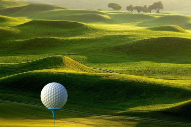 Bulanık bir yeşil üzerinde tee Golf topu 3d render