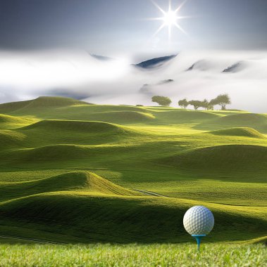 Golf topu güzel görünüm kutusunda golf alanı ile 3d render