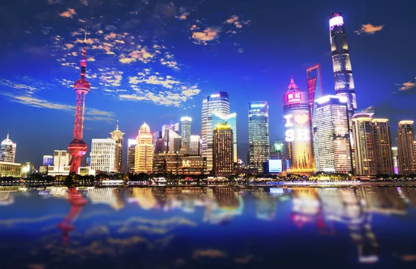 Shanghai China Ooc 2018 Night View Modern Pudong Skyline Bund — Stock Photo, Image