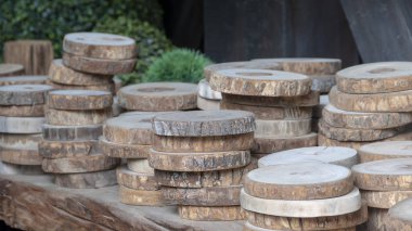 The A pile of stacked firewood, prepared for heating the house. Firewood harvested for heating in winter