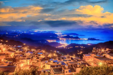Ziyaret Jiufen gece görünümü, insanlar Jiufen eski şehir'Ruifang bölgesi yeni Taipei şehrinde bulunan mirası