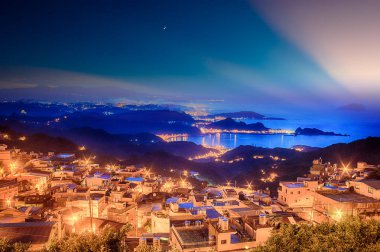 Ziyaret Jiufen gece görünümü, insanlar Jiufen eski şehir'Ruifang bölgesi yeni Taipei şehrinde bulunan mirası