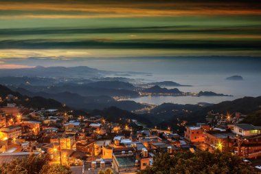 Ziyaret Jiufen gece görünümü, insanlar Jiufen eski şehir'Ruifang bölgesi yeni Taipei şehrinde bulunan mirası