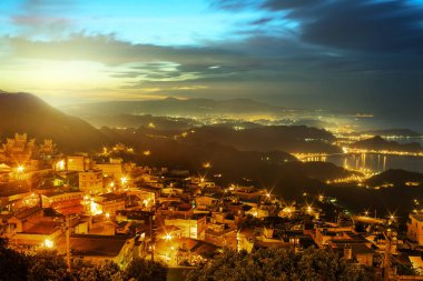Ziyaret Jiufen gece görünümü, insanlar Jiufen eski şehir'Ruifang bölgesi yeni Taipei şehrinde bulunan mirası