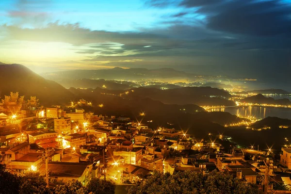 Ziyaret Jiufen Gece Görünümü Insanlar Jiufen Eski Şehir Ruifang Bölgesi — Stok fotoğraf