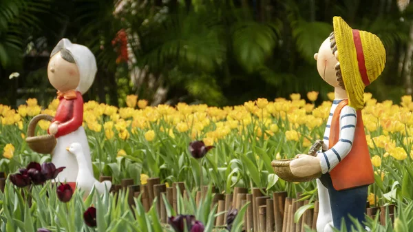 Taipei Shilin resmi konutu, Tayvan - 21 Şubat 2019: 2019 Shilin resmi ikamet lale sergisi, Taipei, Tayvan