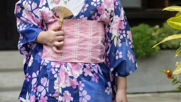 站在公园里的年轻女孩穿着日本和服 — 图库照片