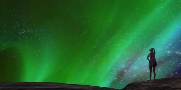 3d rendering of nice aurora with clear start behind it — Stock Photo, Image