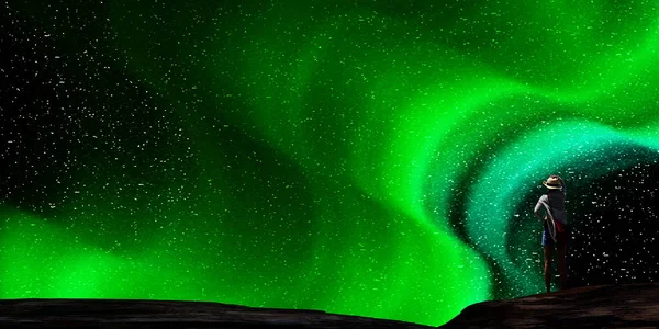 3D vykreslování pěkný Aurora s vymazat start za ním — Stock fotografie