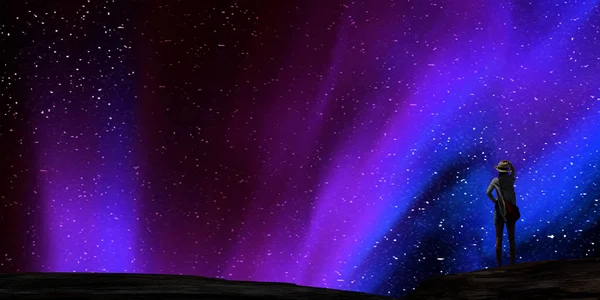 3D visszaadás-ból szép aurora-val tiszta start mögött — Stock Fotó
