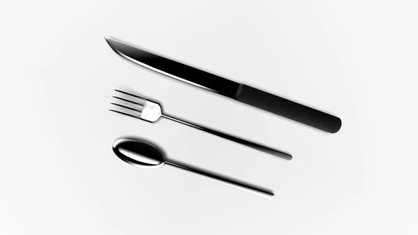 3d representación de conjunto de tenedor, cuchillo y cuchara aislado en blanco — Foto de Stock