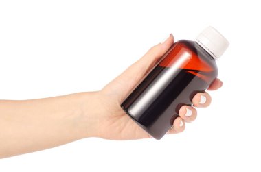 İlaç şişesi elinde plastik şişe