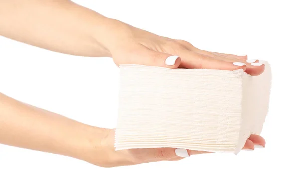 White napkins in hands — Stock Photo, Image