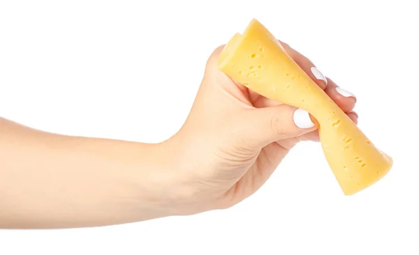 A slice of cheese in a hand — Stock Photo, Image