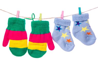 Mittens clothespins ip Bebek çorap