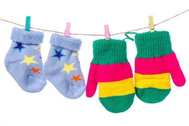 Mittens clothespins ip Bebek çorap