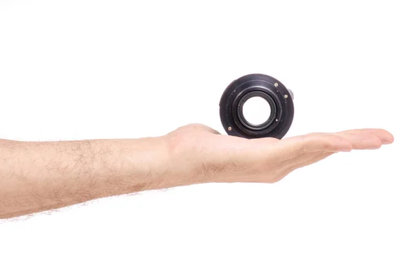 Lens objective in hand — Stock Photo, Image